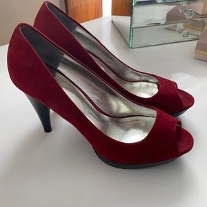 Dark red Style & co. open toe suede heels